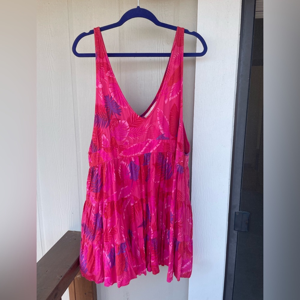 100% silk Acacia Swimwear Havana Mini Dress Beach Cover Up in Psychedelic Leaf - Picture 5 of 6